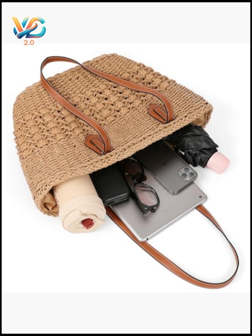 Straw Tote Bag Woven Shoulder Handbag Summer Beach Travel Large Capacity Top - Picture 5 of 7